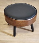 Mcm Round Taper Leg Black Vinyl Foot Stool-vintage Gilbert   Ryan Retro Ottoman