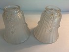 2 Vintage Art Deco Frosted clear Glass Ribbed Lamp Shades Raised Feather 5 1 8   