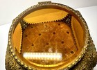 Antique Victorian Filigree Ormolu Beveled Glass Jewelry Casket Box Amber Glass