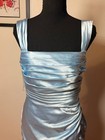 Azazie Dusty Blue Satin Gown  Prom Homecoming Bridesmaid Dress  Old Hollywood