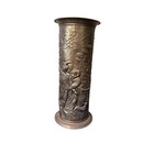 Vintage Hammered Brass Cane Umbrella Stand Repousse Dutch Tavern Scene Floor 19 