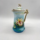 Antique Hand Painted Prussia Water Lily Chocolate coffee Pot    land    Signed
