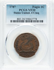1787 Fugio Cent Full Motto Pcgs Vf20 States United 4 Cinq Pointed Rays N12u