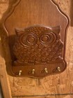 Vintage 70s Wooden Carved  Owl Wall Hanging Mail Key Holder