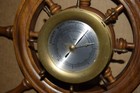 Schatz 18  Brass Ship s Thermometer   Compensated Barometer In Wood Wheel