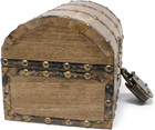 Antiqued Finished Wood Treasure Chest With Decorative Rivets And Reinforcing Iro