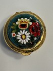 Vintage Italian Micro Mosaic Pill Box Round Floral Trinket Box Made In Italy