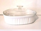 Corningware French White Oval Casserole Dish W pyrex Lid  1 1 2 Quart  7 5 x9 5 