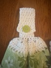 Set Of 3 Crochet Hanging Cotton Dish Towels Green Floral Lemon Country Style