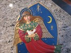 Vtg Folk Art Wooden Mail Holder   Letter Box Christmas Angel Moon Stars Cards