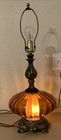 Vintage Optic Amber Table Lamp Glass Globe Mcm Night Light