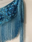 Women   s Blue Floral Mesh Belly Dance Hip Scarf Wrap Sequined Beaded Fringed