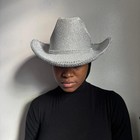 Y2k Silver Glitter Rhinestone Cowboy Hat   Space Cowboy