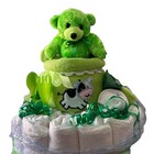 Green Diaper Cake Baby Shower Gift Teddy Bear Cow Blanket Baby Essentials New