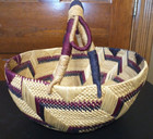 Authentic African Large 13  Market Basket  Hand Woven  Natural  Purple  Blue