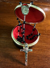 Vintage Ag Inc Sterling Silver Rosary Black Glass Beads   Vtg Paper Covered Box