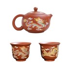 Hand Made Dragon And Phoenix Color Changing Purple Clay Teapot Cup Zisha Tea Set