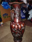 Antique 1880s Japanese Meiji Period Decorative Carved Bronze Vase Dragon Birds