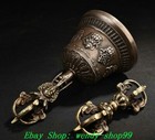 6  Old Tibet Buddhism Bronze 8 Auspicious Symbol Dorje Vajra Bell Holder Set