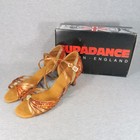 Supadance 1066 Latin Ballroom Dance Shoes 6 5w Tan Satin Beaded 2  Flare Heel