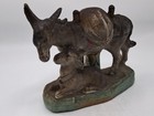 Vintage Rustic Southwestern Ceramic Miner Pack Donkey Burro And Foal Figurine