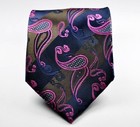 New Classic Paisley Dark Blue Brown  Jacquard Woven 100  Silk Men s Tie Necktie