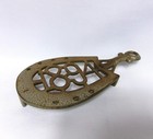 1894 Antique Vintage Cast Metal Sad Iron Footed Trivet Good Luck Horseshoe