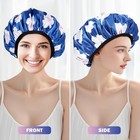 Triple Layer Large Shower Cap For Women  Terry Lined Reusable Waterproof Blue 
