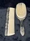 Vintage antique Silver Hairbrush And Comb antique Floral Embossed