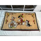 Vintage Disney Rug Lot Bambi Thumper Pinocchio Figaro Belgium Woven Tapestry 2pc