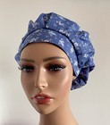 Surgical Scrub Cap  Nurses Hat  Bouffant  Floral Print  Blue