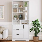 4-shelf Wood Bookshelf Storage Cabinet Organizer With Door And 3 Drawers 8 Cube