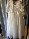 Handmade Girls White Lace Formal Dress 3 4 Sleeve First Communion 4-5 Yrs Old