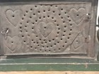 Early Primitive 19c Antique Foot Warmer old  Paint heart Punched Tin Sides aafa