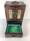 Vtg George Zee   Co  Chinese Rosewood   Faux Jade Jewelry Closet Box Case W key