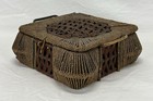 Antique Late 19th C Splint Reed   Woven Wicker Sewing Box Basket