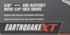 Earthquake Xt Eq38mrxt 3 8  Mini Air Ratchet Wrench With 1 4  Hex Drive - New 