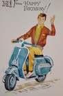 Vtg  happy Birthday To A Swell Guy  Greeting Card Wenv Scooter Mcm 50 s Unused  