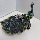 Vtg Peacock Enameled Brass Blue Rhinestones Trinket Dish Tray Vintage