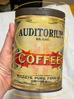 Vtg Auditorium Coffee Paper Label Coffee Can Metal 1 Pound As Seen Chicago