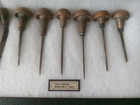 Antique Engravers Tools Lot 7 In Display Box Watchmakers Jewelers Gunsmiths