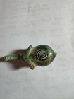 Hand Carved   Painted Soapstone Elephant Figurine Green W  Black White Floral