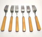 Vintage Butterscotch Bakelite  6 Forks Flatware Set Retro Universal St Steel Mcm