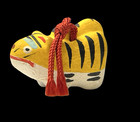 Japanese Zodiac Tiger Tora Clay Bell Dorei Lucky Charm Ornament Okimono Yellow