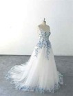Light Blue Floral Embroidery Wedding Dress Sleeveless Fluffy Bridal Gowns