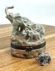 Porcelain Hinged Trinket Box Elephants With Baby Calf