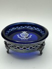 Vintage Ritz Paris Hotel Cobalt Blue Dish  silver Tone Stand  Small Chip In Rim