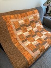 Handmade Patchwork Quilt  45 x51  Sofa Throw orange Batik Autumn Colors usa Made