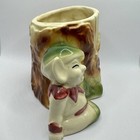 Vintage 50   s Sitting Elf Tree Stump Log Flower Planter Ceramic Pottery Pixie