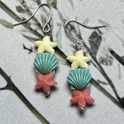 Silver Tone French Hook Sea Shells Charm Dangle Earrings  S171